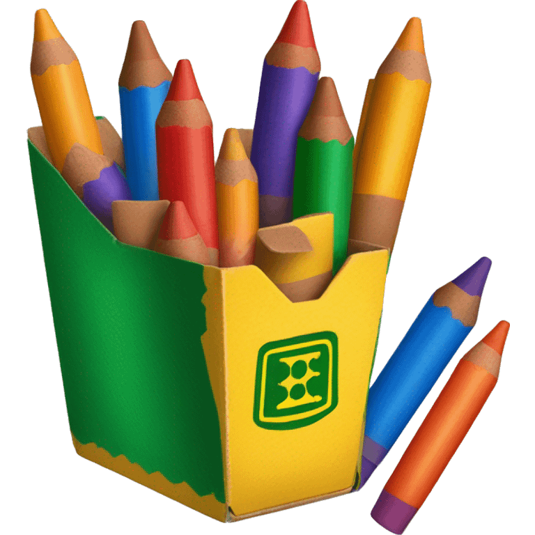 Yellow and Green Crayola Crayon Box with Red Orange Yellow Green Blue And Purple Crayons inside emoji