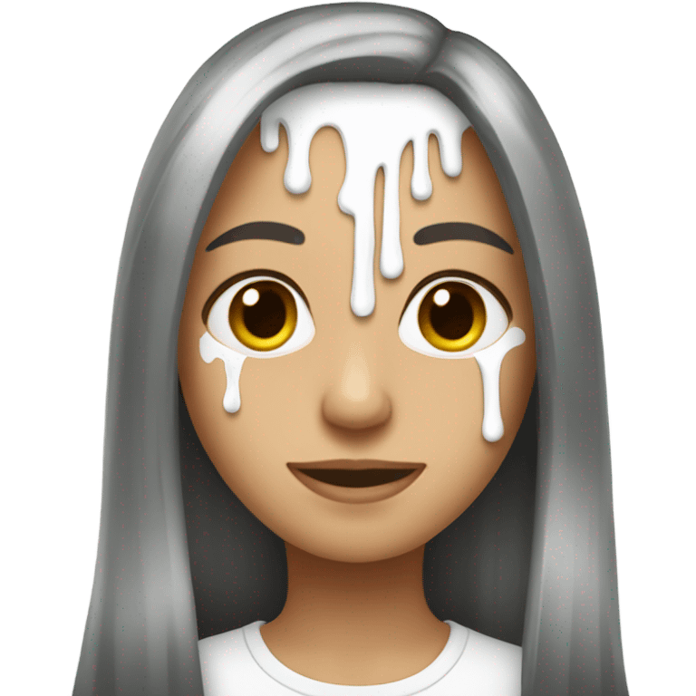 Drip White paint from face long brunette hair with highlights emoji