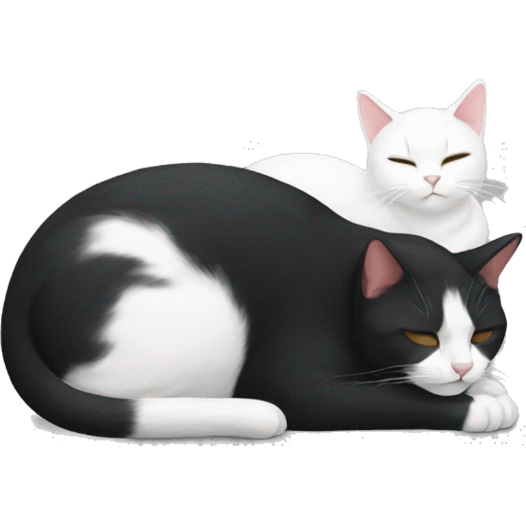 black and white cat sleeping next to a white cat  emoji