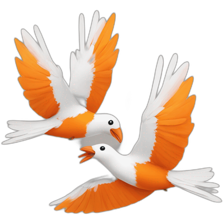 Two orange and white birds flying together emoji