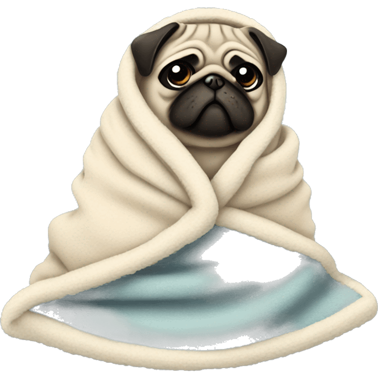 scruffy pug in cozy blanket  emoji