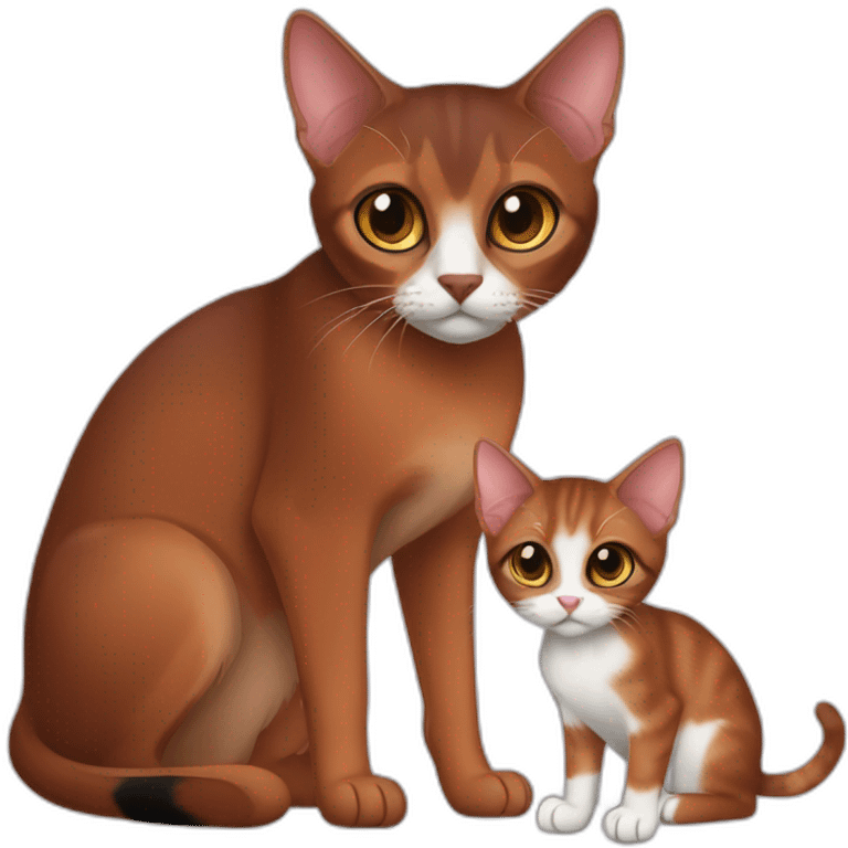 Dark red Abyssinian cat and black kitten with small white speck emoji