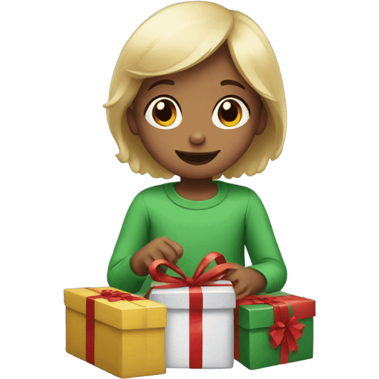 Small young child opening christmas presents  emoji