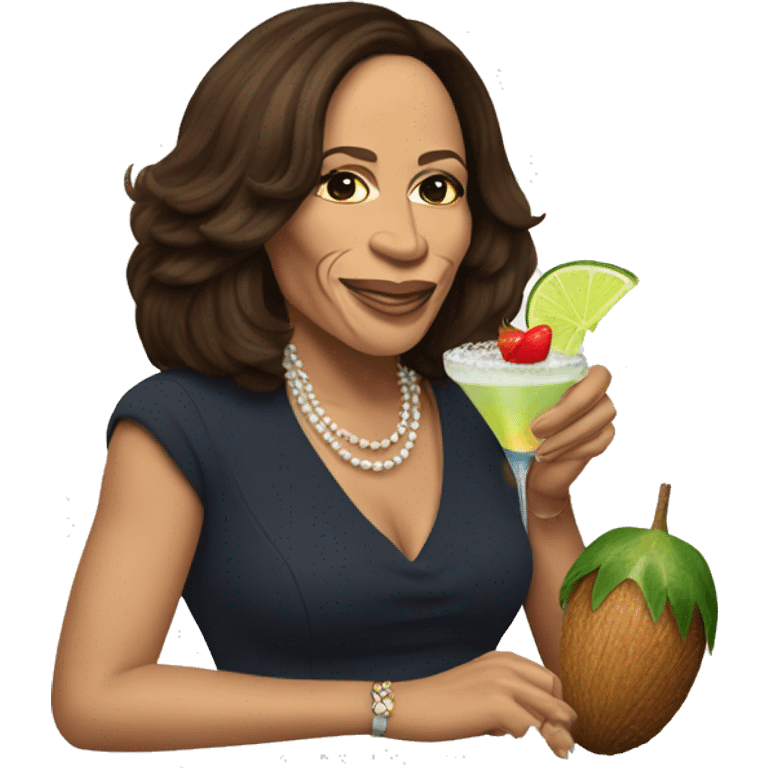 Kamala Harris eating a coconut and drinking a margarita emoji