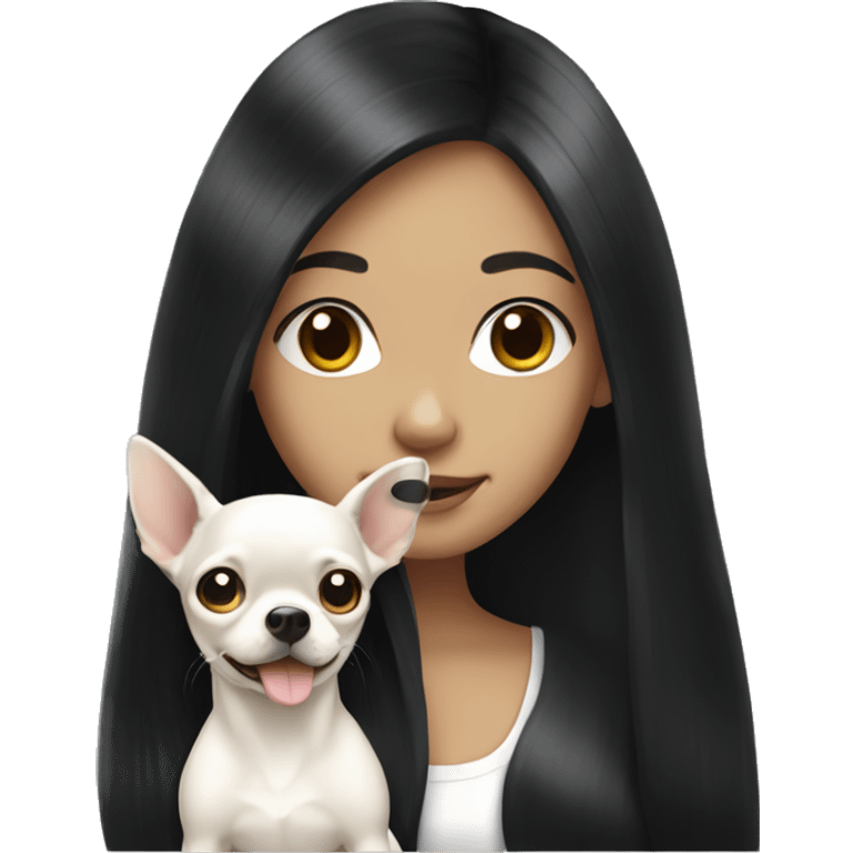 long black hair girl with white Chihuahua. emoji