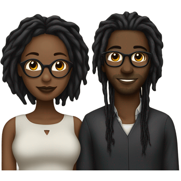 black couple with locs, dark skin with long black locs, dark skin with glasses and BLACK locs tied up kissing emoji