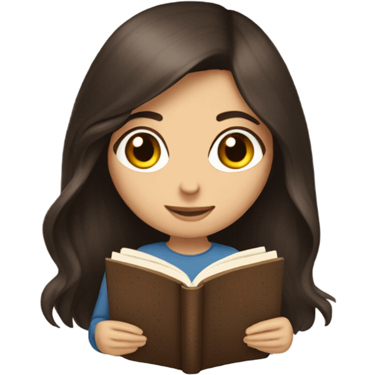 Dark brown hair brown eyes long hair white woman reading a book emoji