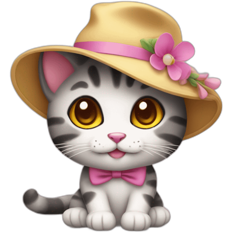 Kawaii cat artist in hat with palette and brush so it can be used as a mouse cursor emoji