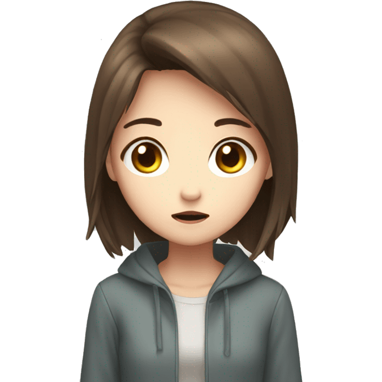 manga girl,brown hair and scared emoji