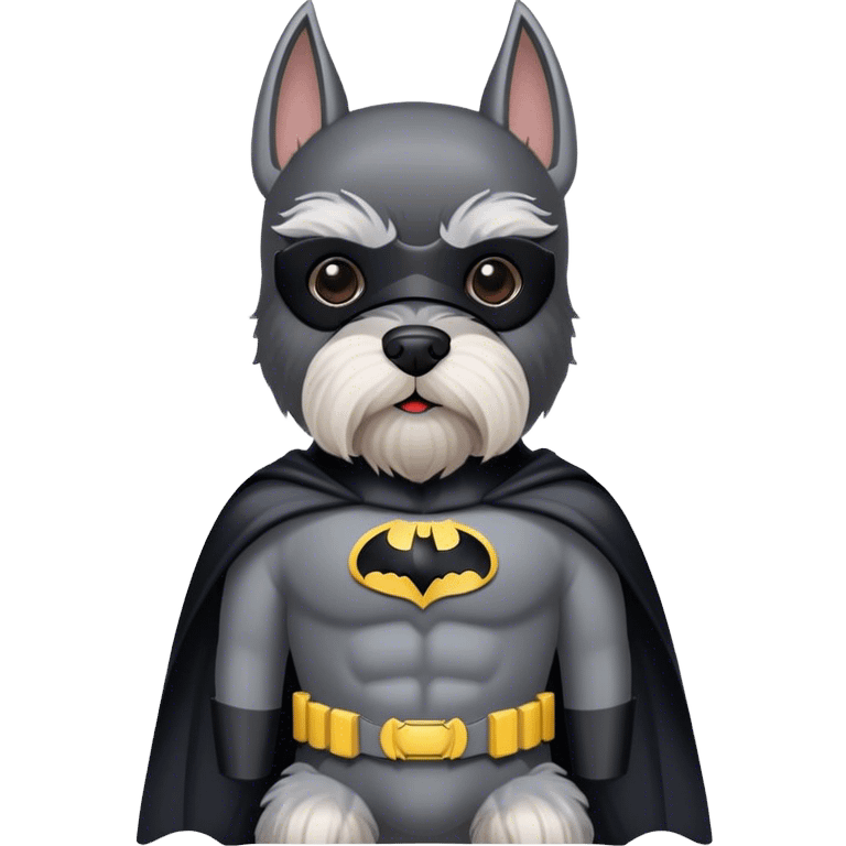 Miniature schnauzer wearing a Batman suit emoji