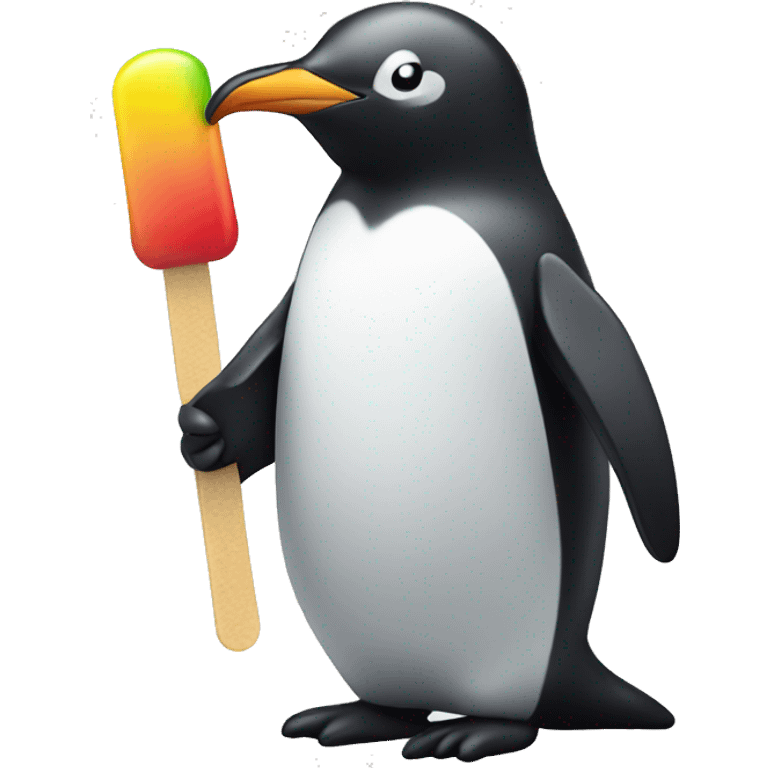 Penguin eating a rainbow popsicle emoji