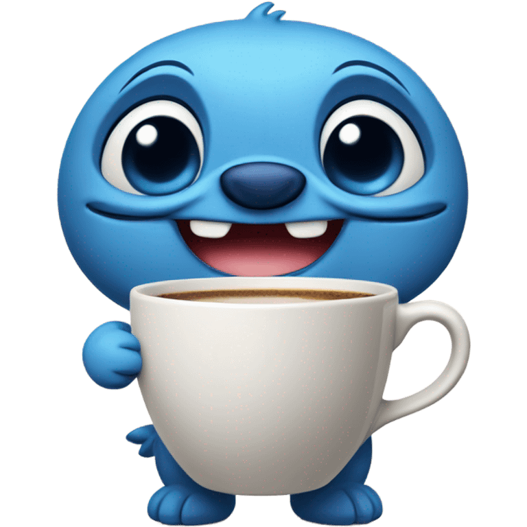 Stitch holding a coffee emoji