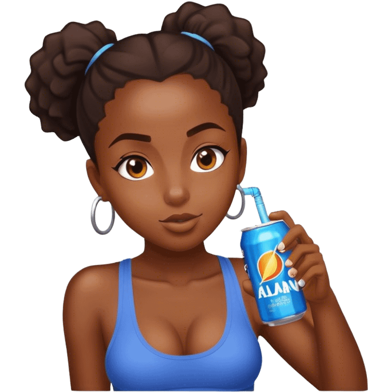 Make an emoji of a black girl with a big forehead drinking a Alani energy drink  emoji