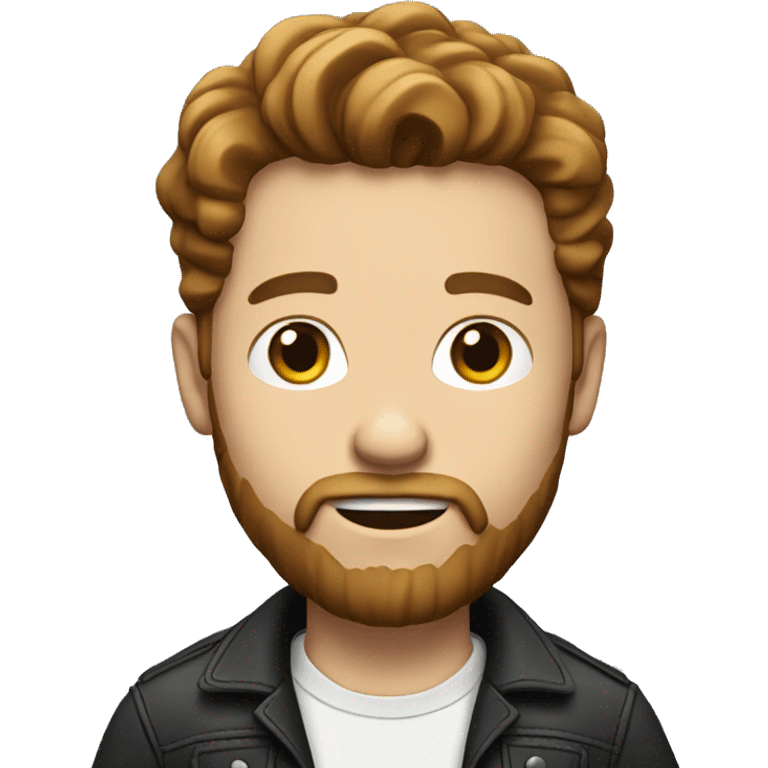 White guy with bright brown hair and beard. With a microphone in him hand emoji