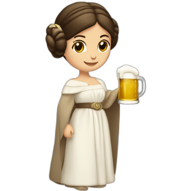 princesa leia con vestido blanco brindando con una jarra de cerveza emoji