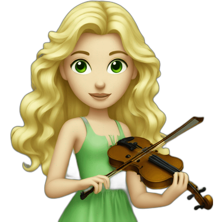 blond girl, green eyes, with violin emoji