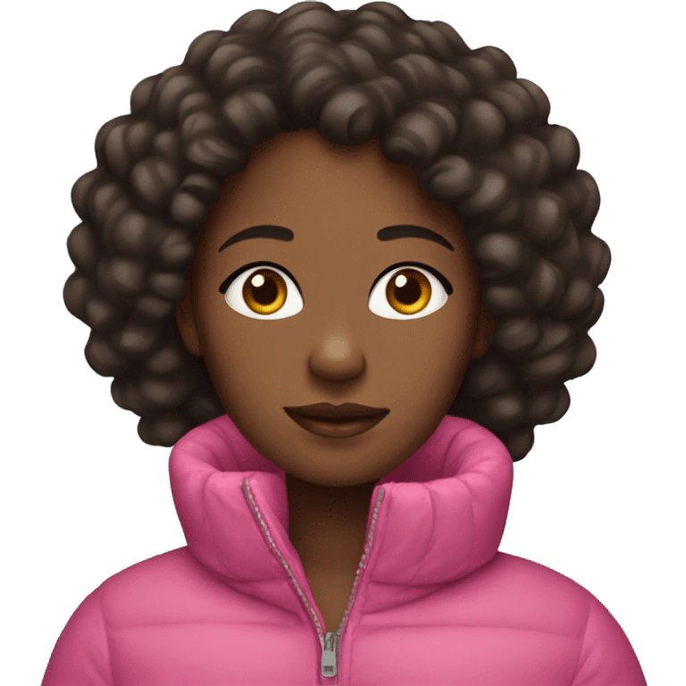 black girl in pink puffer coat with dark brown curly hair emoji