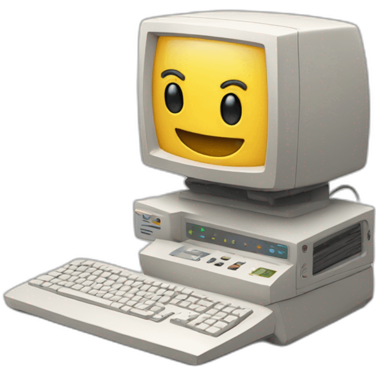 Anthropomorphic computer with a face, arms and legs doing something random emoji