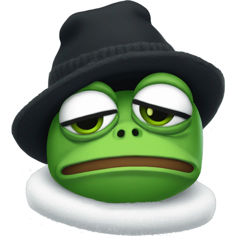 sad pepe the frog in black winter hat emoji