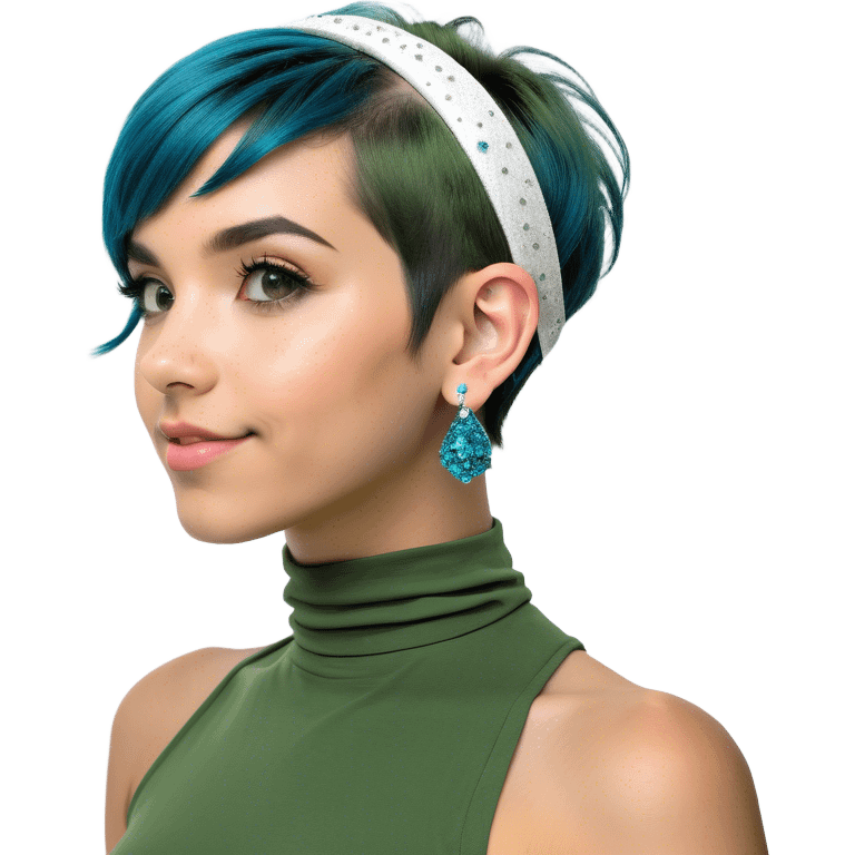 Pixie cut blue haired girl from .5 angle emoji