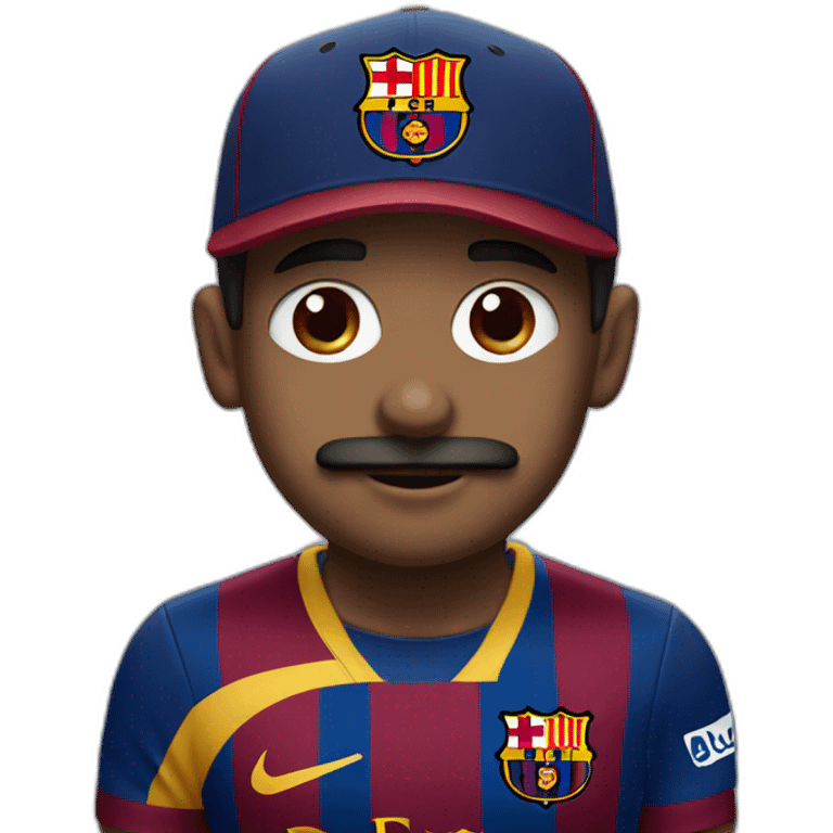 Brown boy with a moustache and a fc Barcelona cap emoji