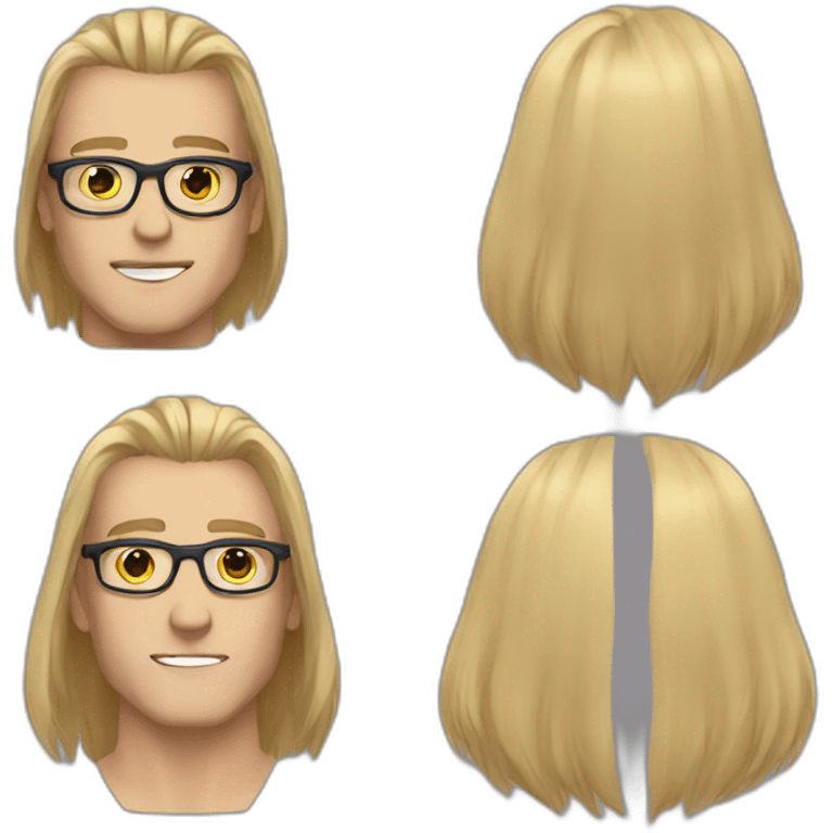 white guy fashion bodybuilder glasses, developper straight hair dark short emoji