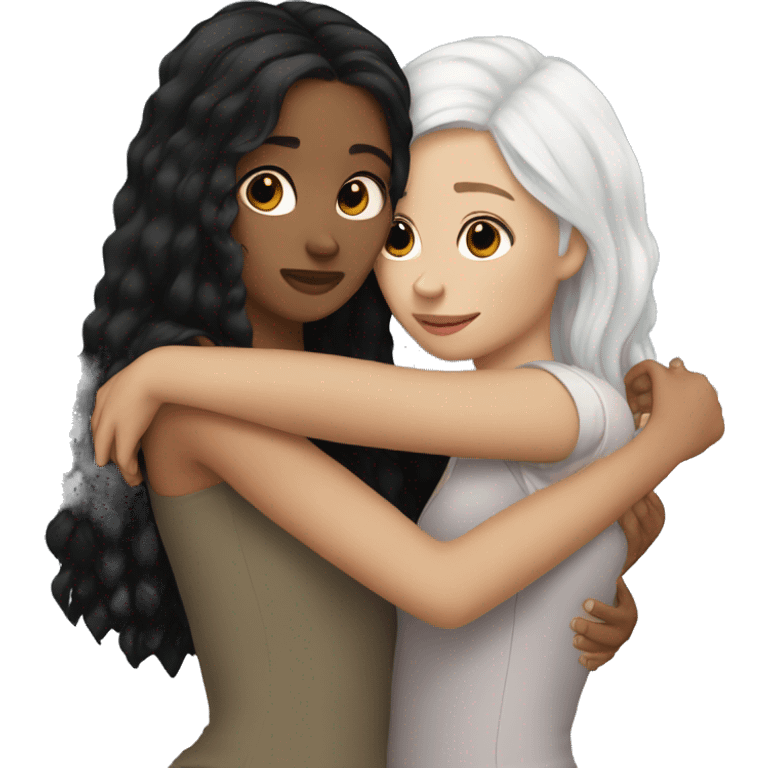 Sisters hugging white skin black hair emoji