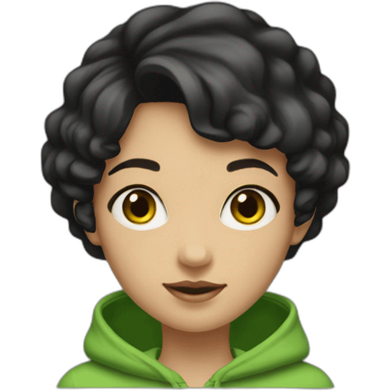 Girl-with-short-black-hair-to-ruffle-and-green-hoodie emoji