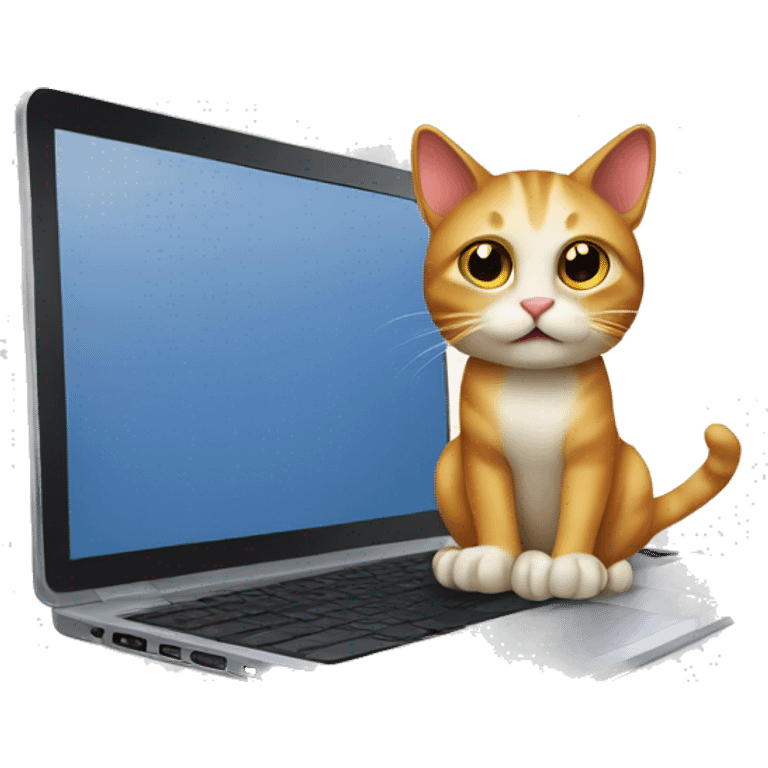 Cat with laptop and on the screen show “)” emoji