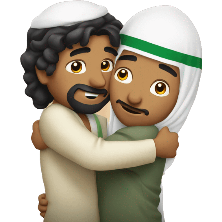 mexican man and saudi arabian man hugging like lovers emoji