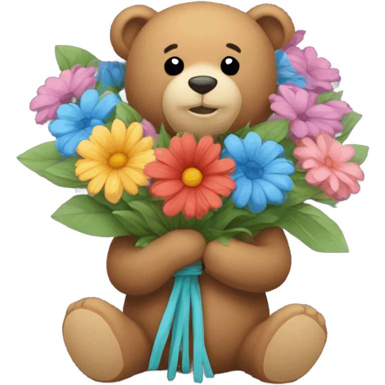 Teddy bear holding flowers emoji