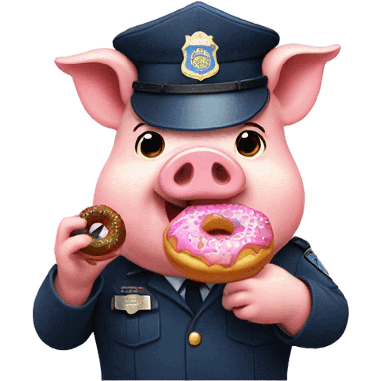 Pig in cop uniform eating donut emoji