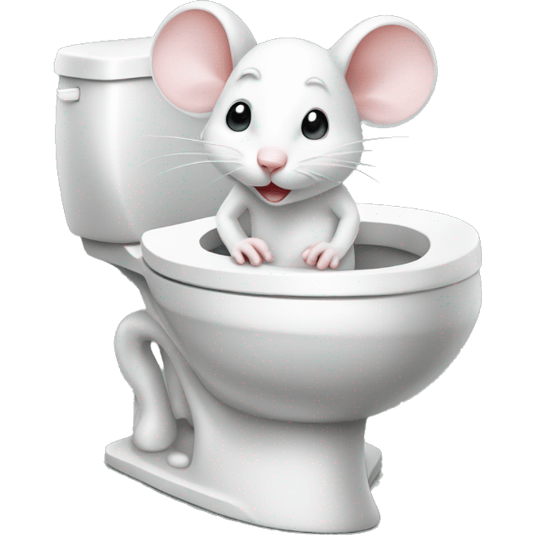 Cute white mouse sitting on open toilet  emoji