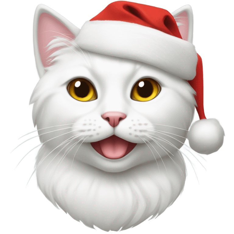 White cat with Santa hat emoji