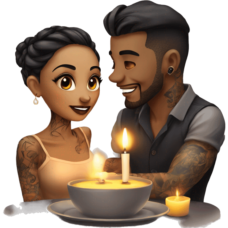 romantic candle light dinner for beautiful tattooed couple emoji