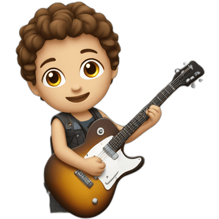 white skin brown hair child happy to play guitar emoji