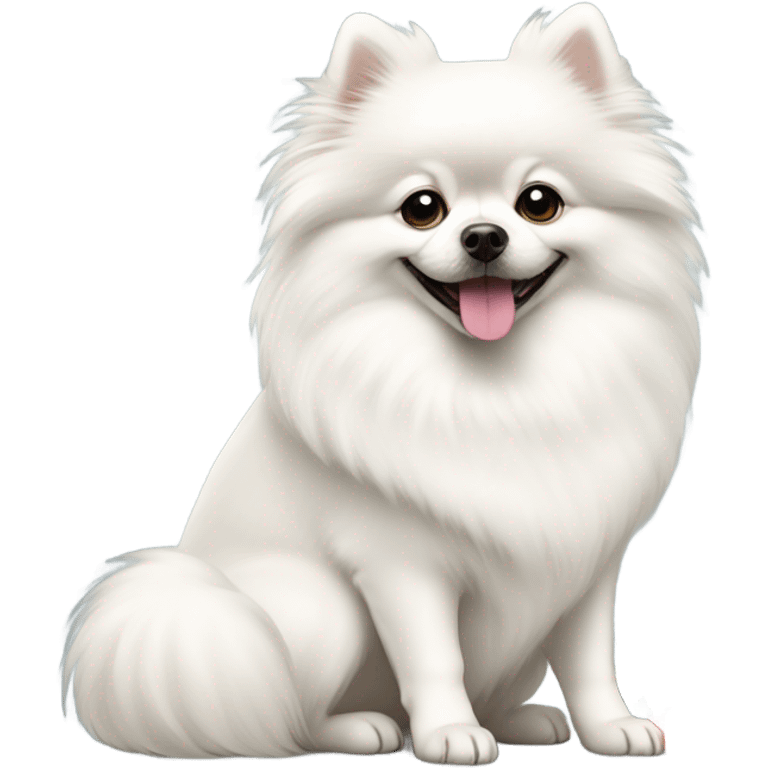 White Pomeranian dog under Christmas tree  emoji