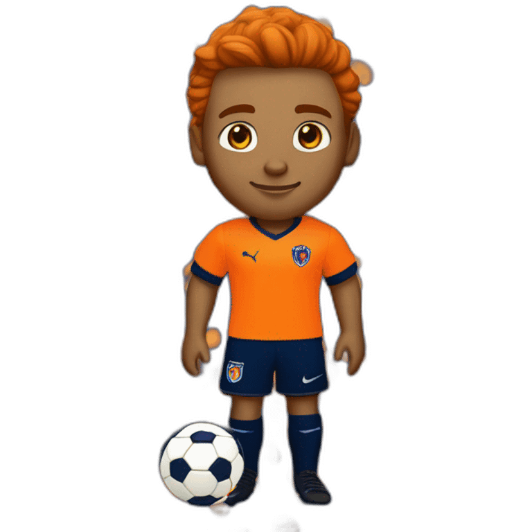 White Soccer player in tangerine top with navy sleeves, navy shorts with tangerine flash, navy socks with tangerine flash  and orange kit emoji