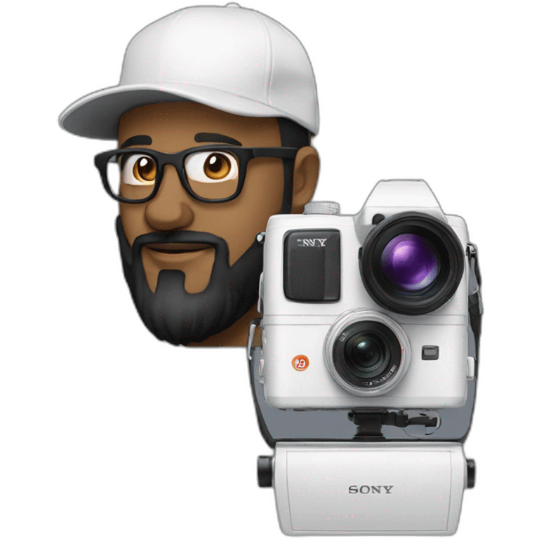 Guy with Black dad hat glasses black beard with a Sony camera emoji