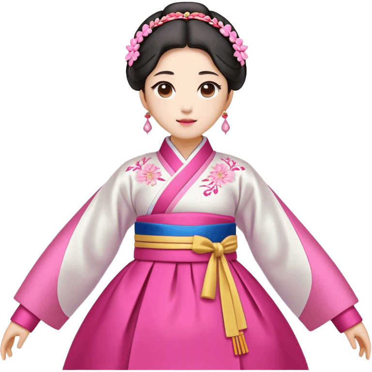 Cinematic Realistic Hanbok Emoji, depicted as a graceful intricately designed traditional Korean dress with vibrant colors and flowing lines, rendered with delicate textures and soft cultural lighting that captures its timeless elegance. emoji