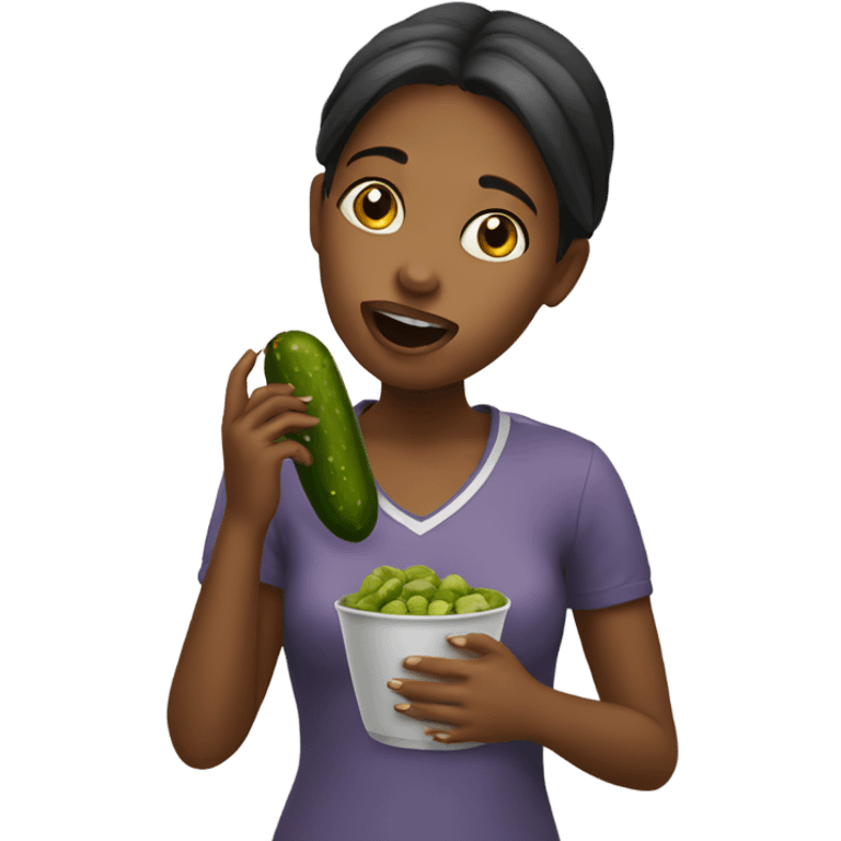 Girl eating a pickle emoji