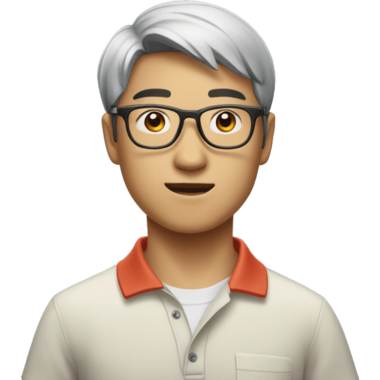 Young chinese bespectacled man wearing a polo shirt emoji