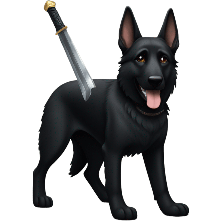 All black German shepherd with sword   emoji