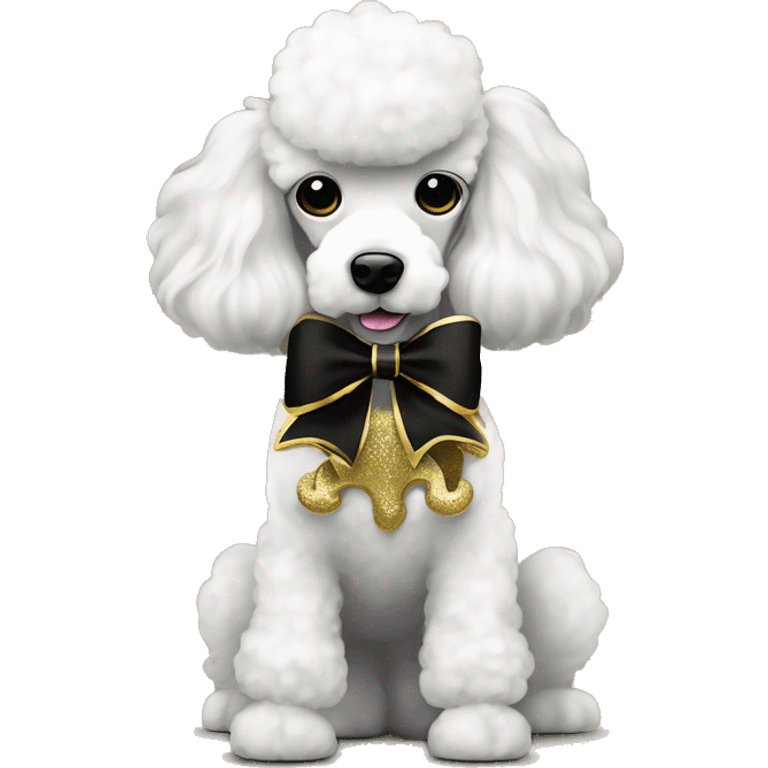 Black and gold bow with gold fleur de lis icon on white poodle emoji