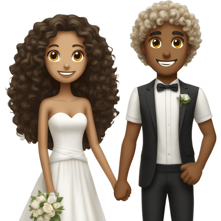 curly haired tan skinned girl marrying lighter tanned skinned black curly haired boy emoji