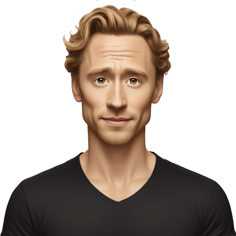 Light Brown guy, hair nose and lips like Tom Hiddleston, no facial hair, black t shirt emoji