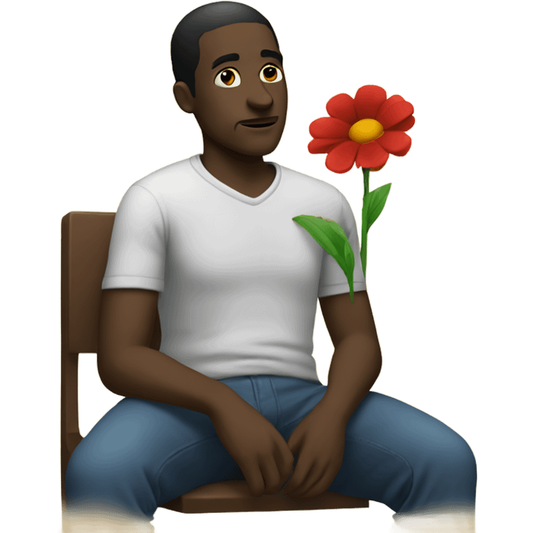 Lonely black man sitting with a flower emoji