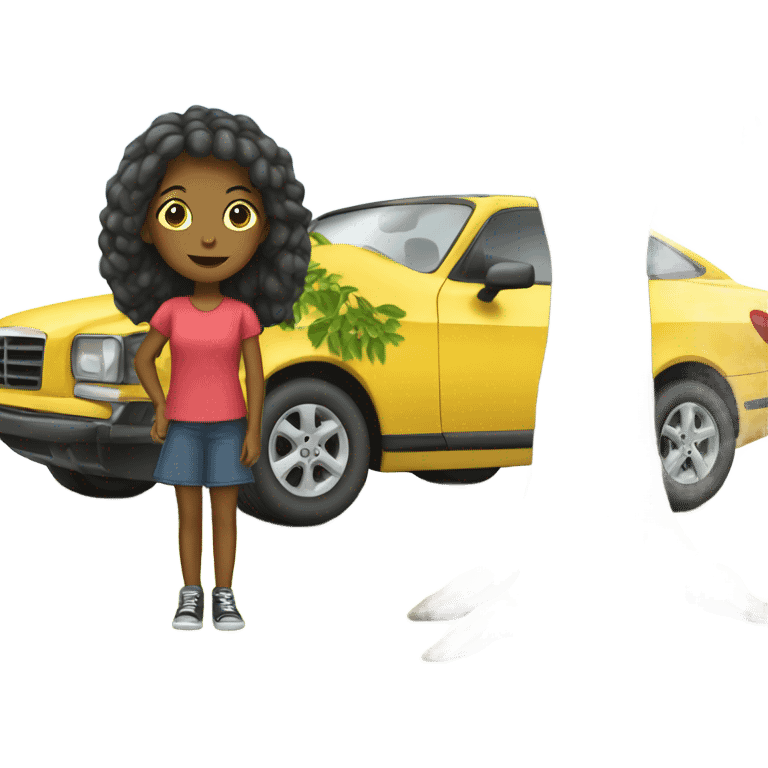 girl with car under tree emoji