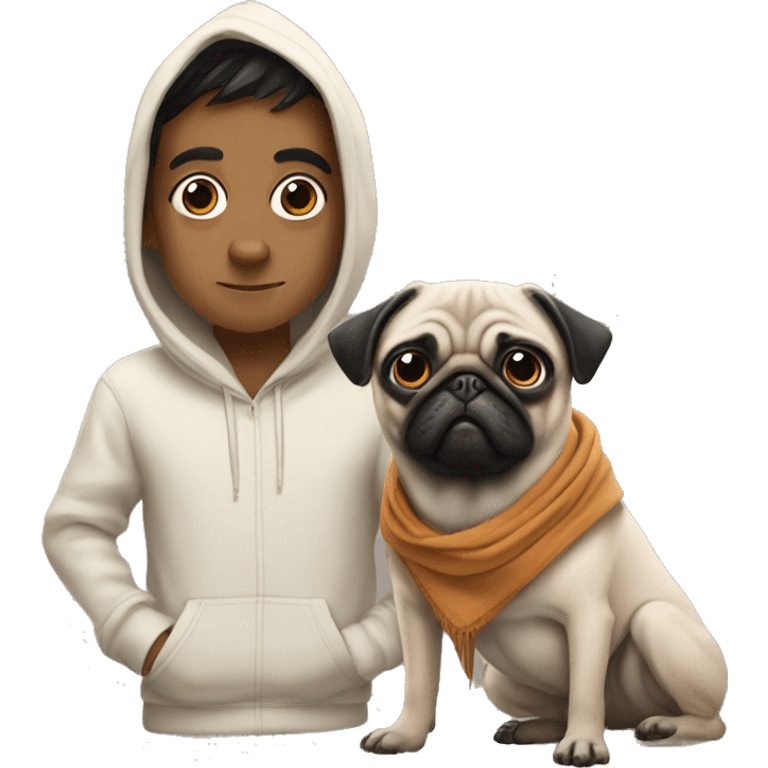 pug in a hoodie with a indian boy emoji