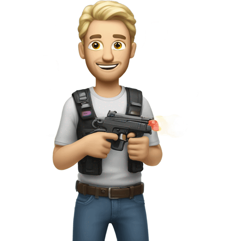 Caucasian Glowing man with bubble guns in each hand emoji